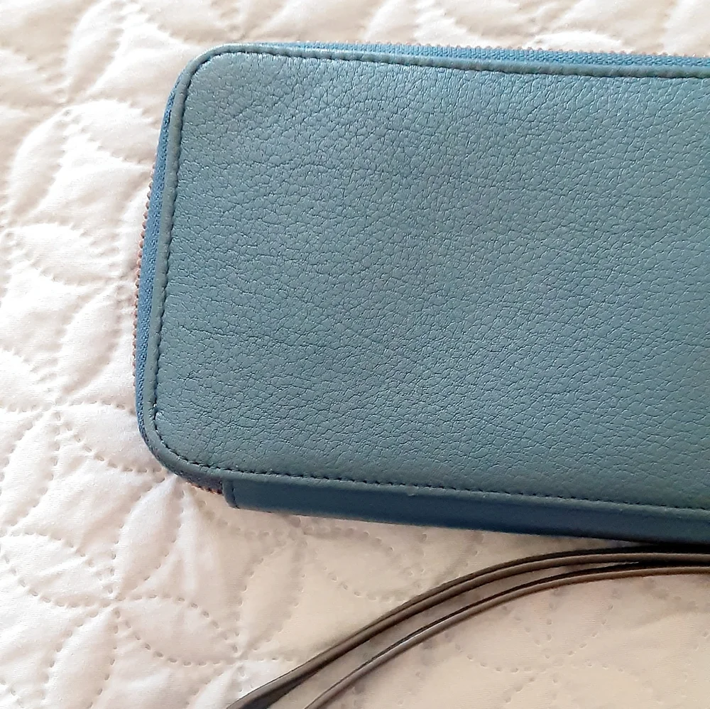Aimee Kestenberg aqua blue leather zip wallet